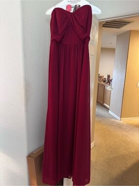 Social Bridesmaids Strapless Wine Maxi Dress
